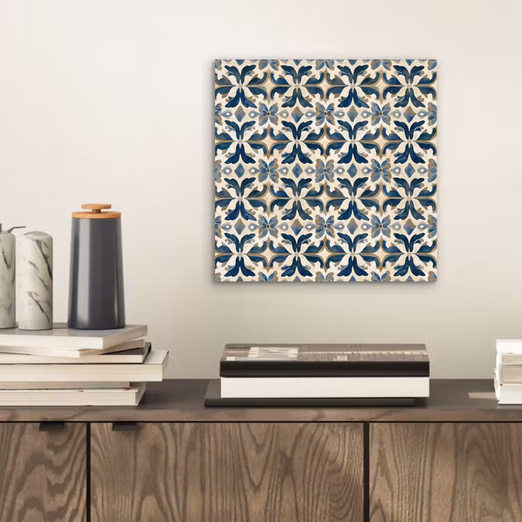 Aluminium schilderij - Tegel - Patroon - Blauw - Beige — 2