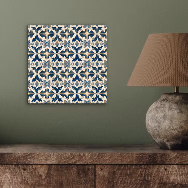 Aluminium schilderij - Tegel - Patroon - Blauw - Beige — 3