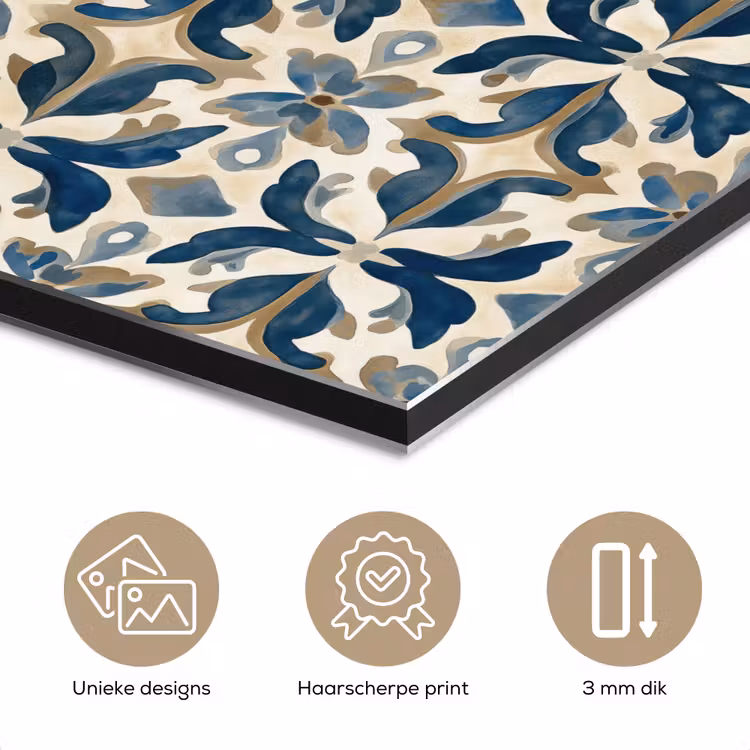 Aluminium schilderij - Tegel - Patroon - Blauw - Beige — 7