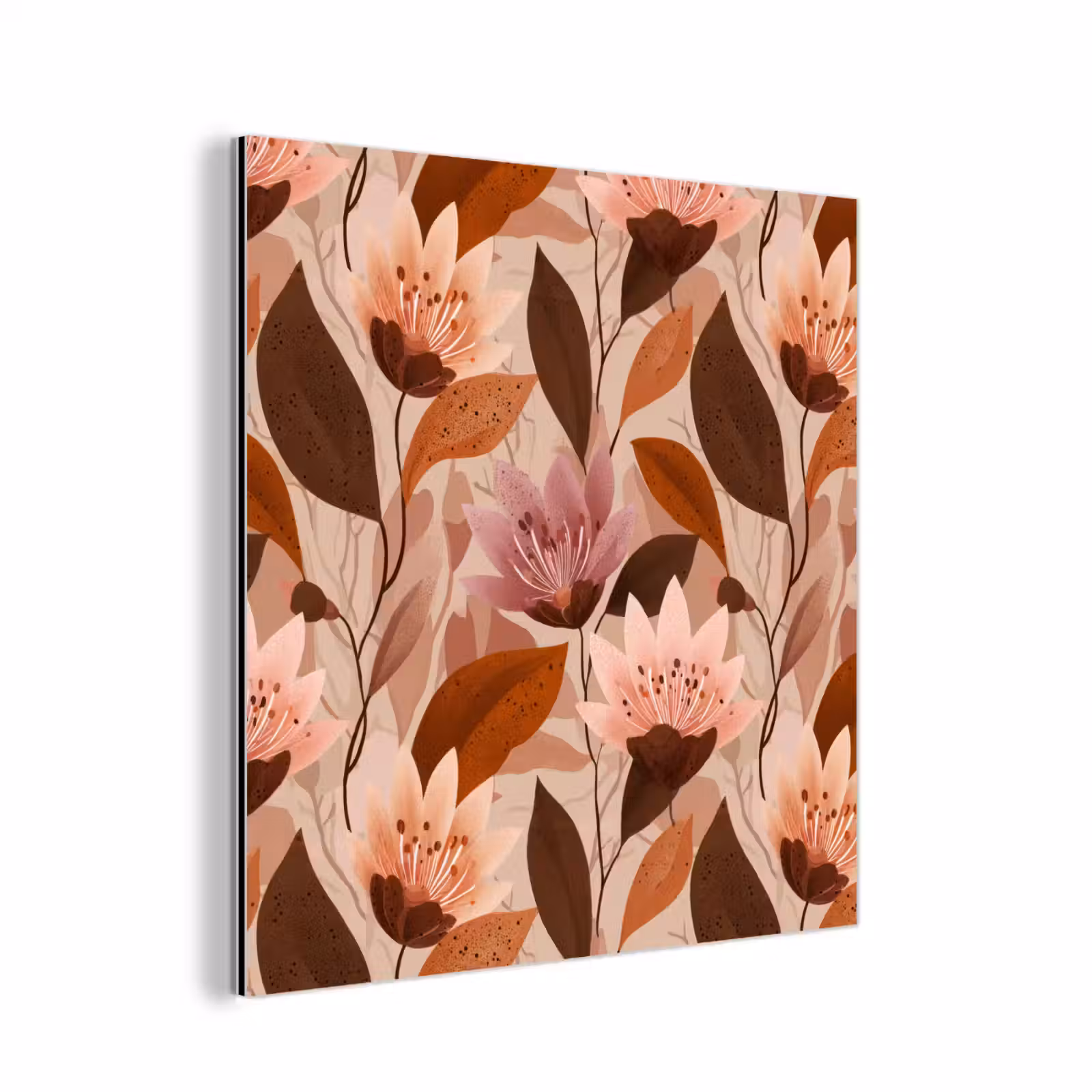 Aluminium schilderij - Bloemen - Bladeren - Bruin — 1