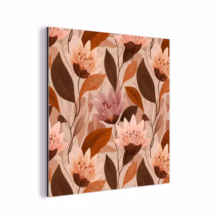 Aluminium schilderij - Bloemen - Bladeren - Bruin — 1