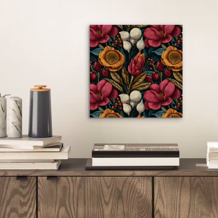 Aluminium schilderij - Bloemen - Patroon - Rood - Goud — 2