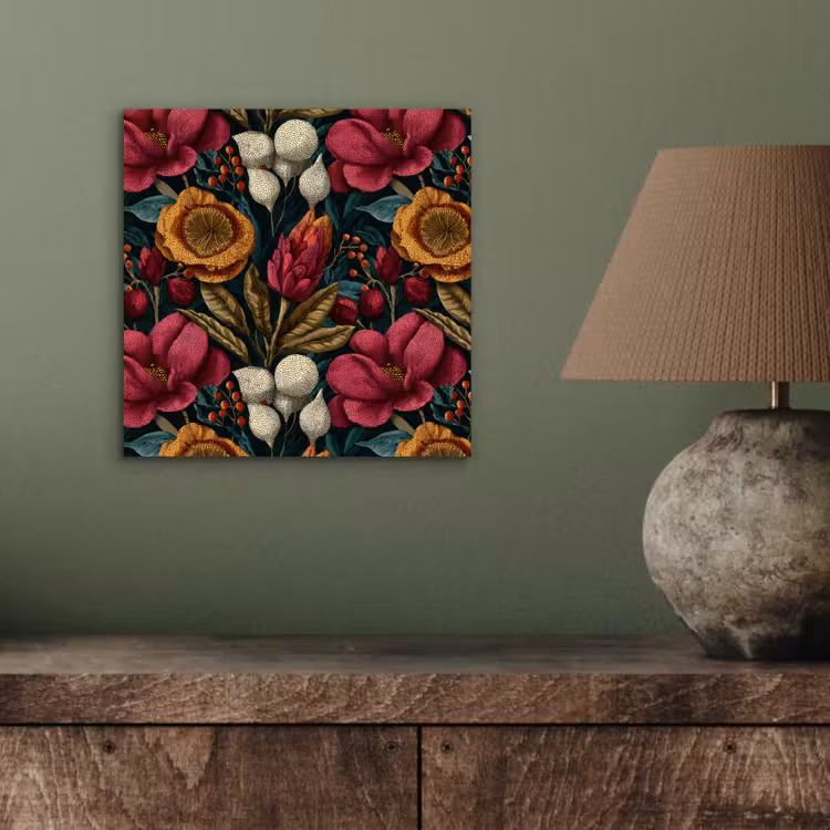 Aluminium schilderij - Bloemen - Patroon - Rood - Goud — 3