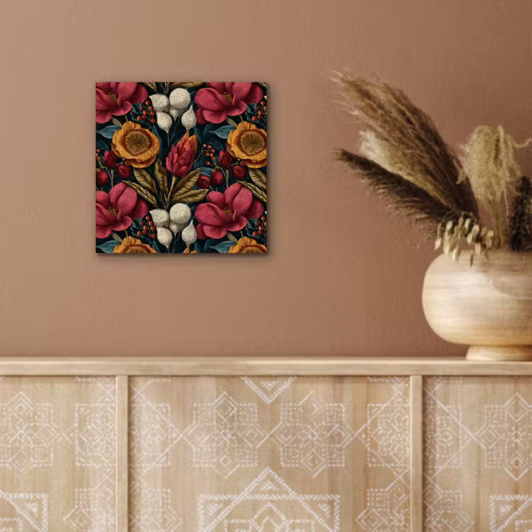 Aluminium schilderij - Bloemen - Patroon - Rood - Goud — 5