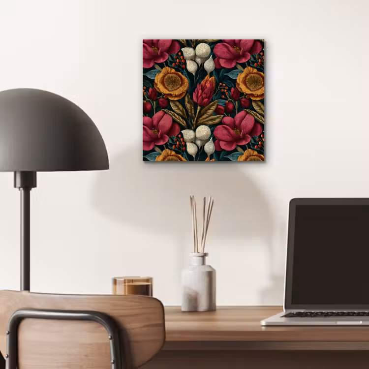 Aluminium schilderij - Bloemen - Patroon - Rood - Goud — 6