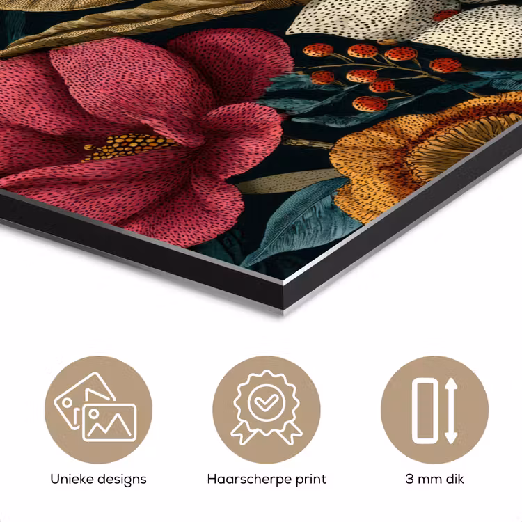 Aluminium schilderij - Bloemen - Patroon - Rood - Goud — 7