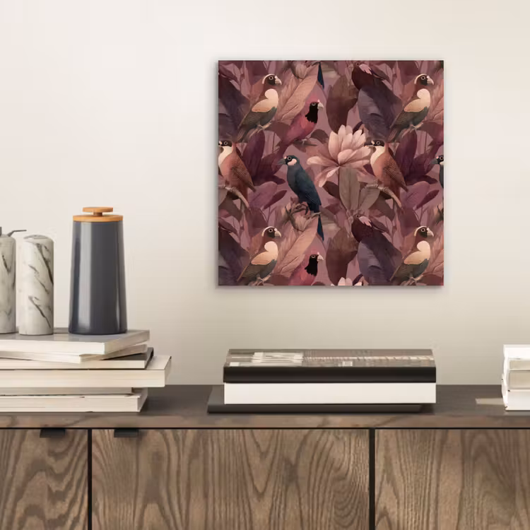 Aluminium schilderij - Vogels - Bladeren - Roze — 2