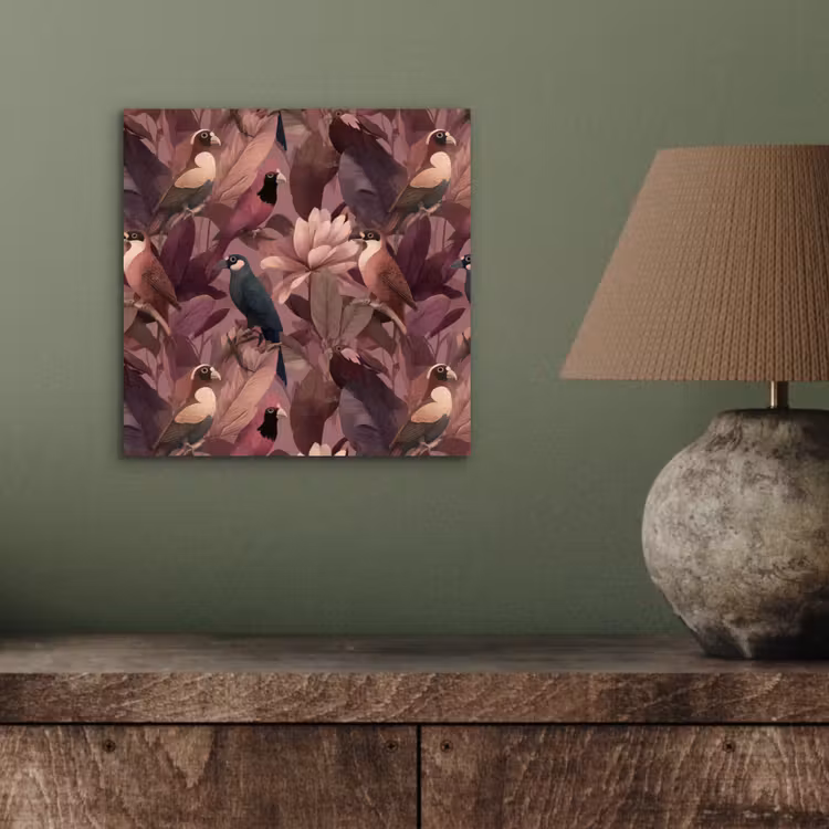 Aluminium schilderij - Vogels - Bladeren - Roze — 3