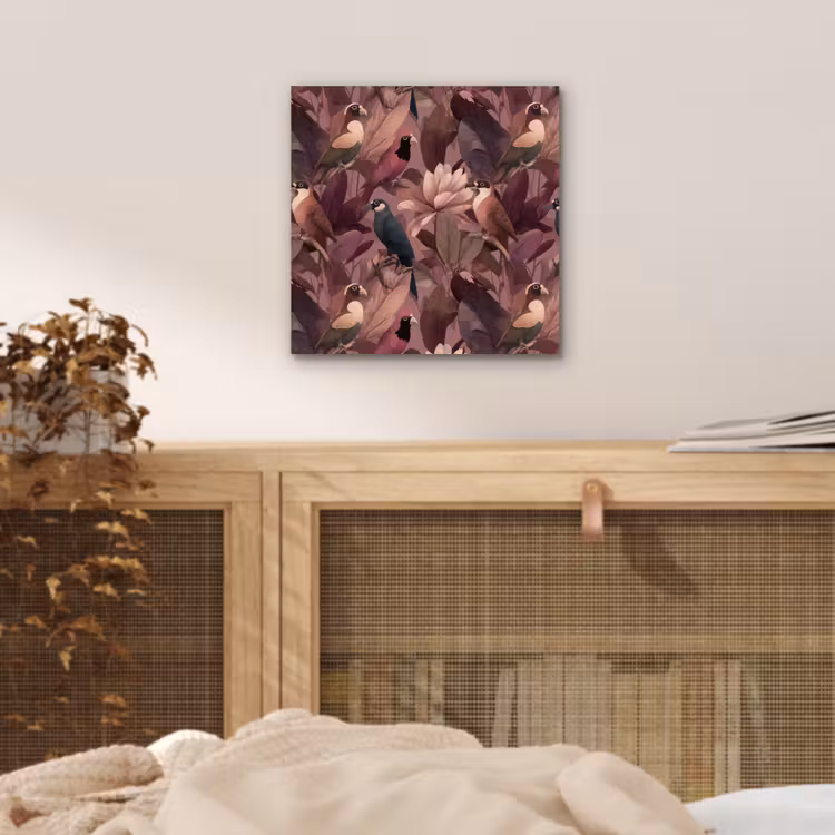 Aluminium schilderij - Vogels - Bladeren - Roze — 4