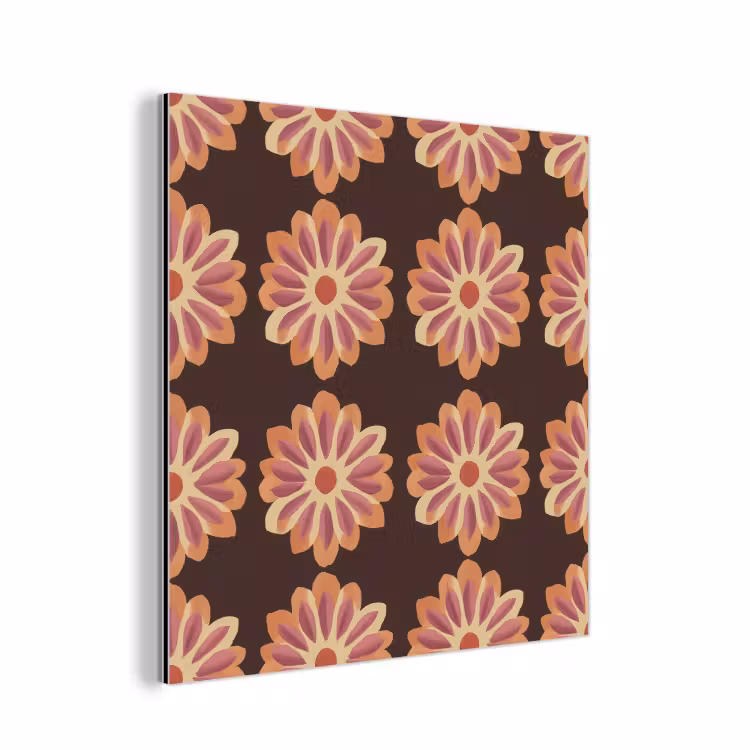 Aluminium schilderij - Bloemen - Patroon - Bruin — 1