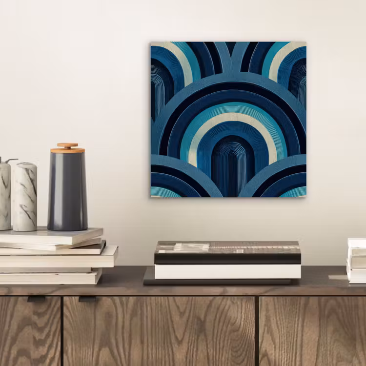 Aluminium schilderij - Bogen - Geometrisch - Patroon - Blauw - Retro — 2