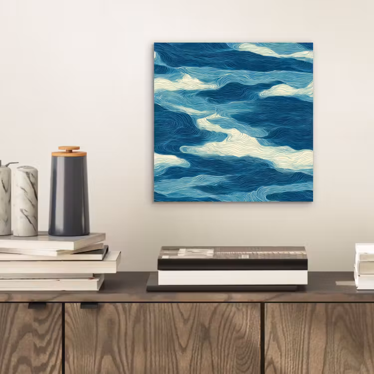 Aluminium schilderij - Golven - Abstract - Patroon - Blauw - Wit — 2