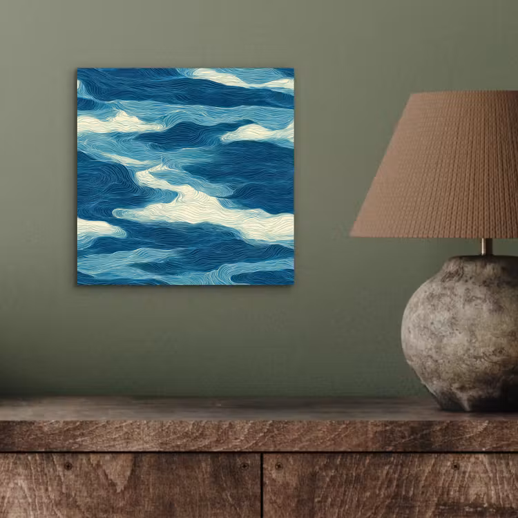 Aluminium schilderij - Golven - Abstract - Patroon - Blauw - Wit — 3