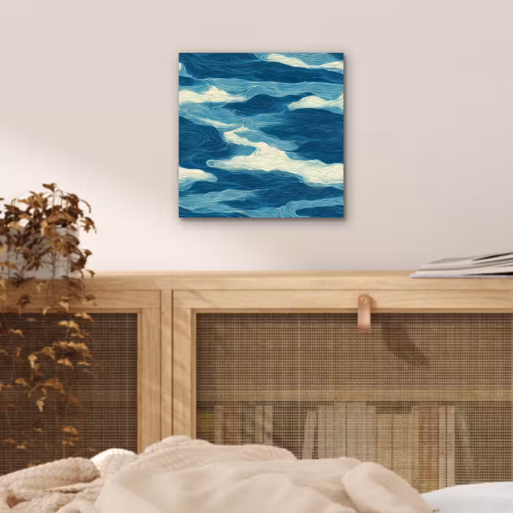 Aluminium schilderij - Golven - Abstract - Patroon - Blauw - Wit — 4