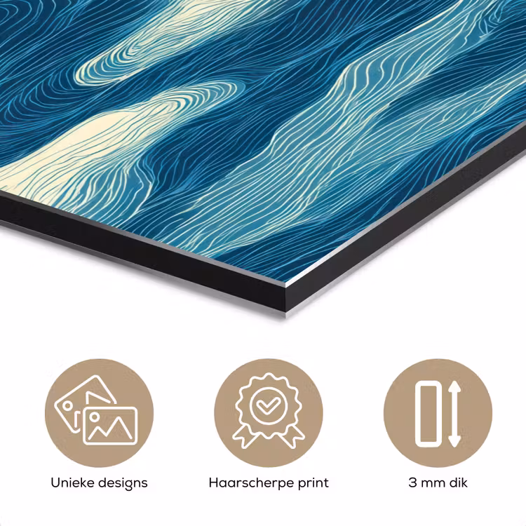 Aluminium schilderij - Golven - Abstract - Patroon - Blauw - Wit — 7