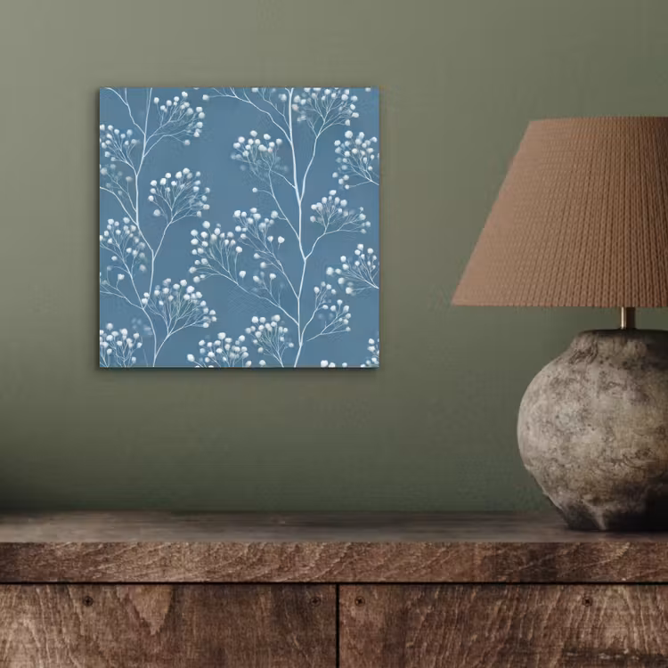 Aluminium schilderij - Takken - Bessen - Patroon - Lichtblauw — 3