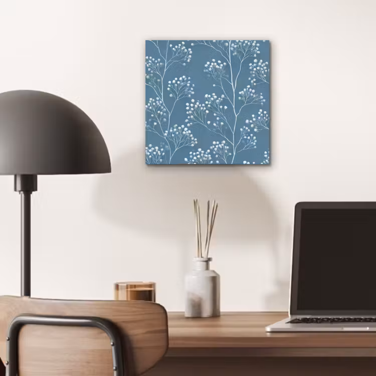Aluminium schilderij - Takken - Bessen - Patroon - Lichtblauw — 6