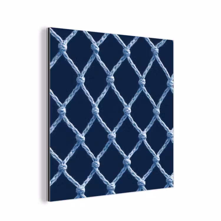 Aluminium schilderij - Visnet - Touw - Patroon - Marineblauw — 1