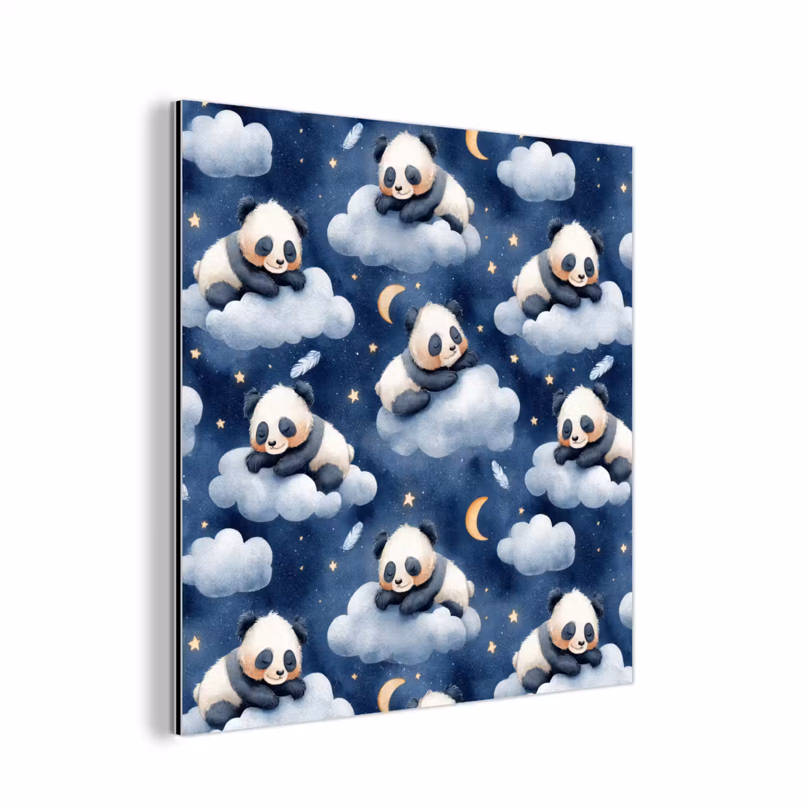 Aluminium schilderij - Panda's - Slapen - Blauw — 1