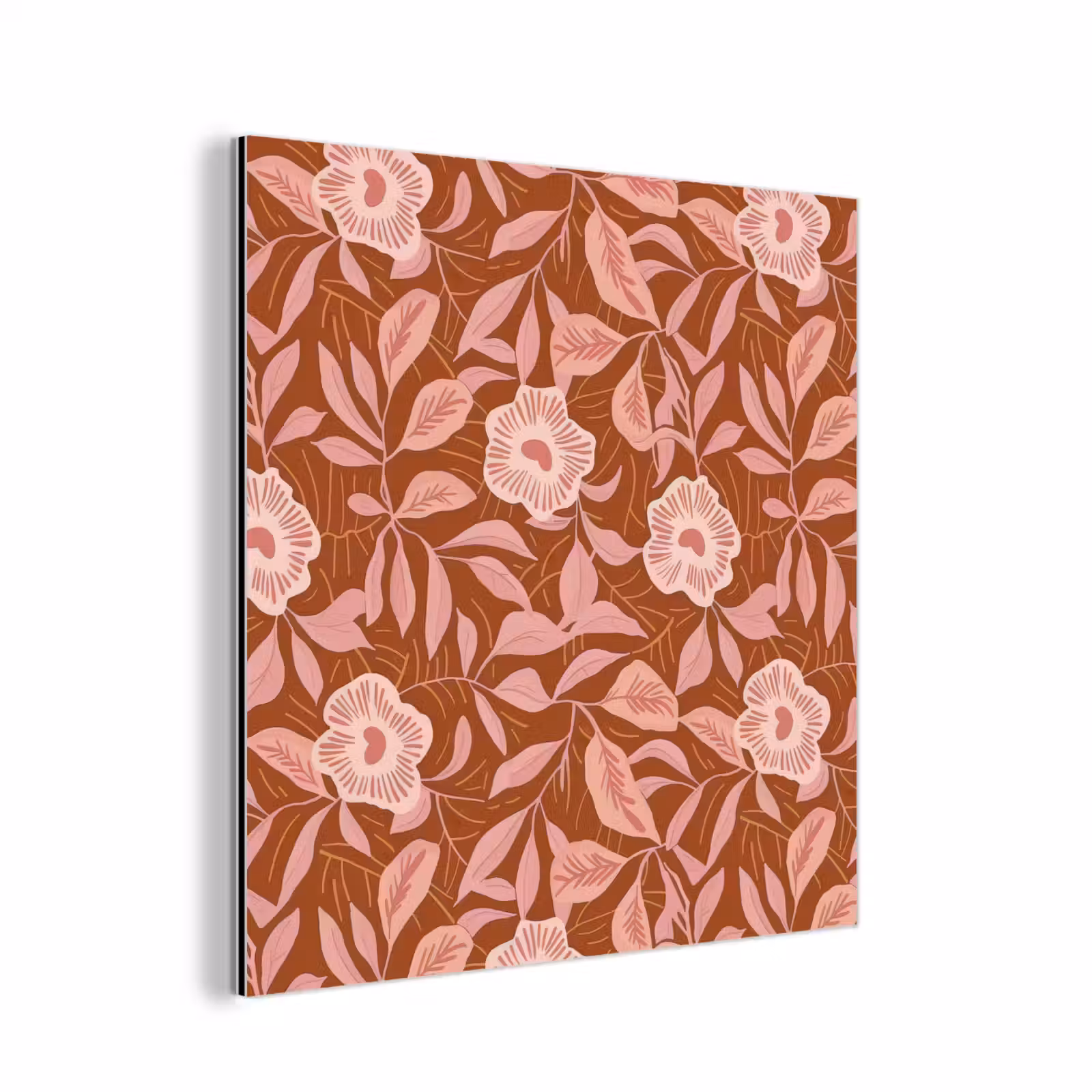 Aluminium schilderij - Patroon - Bladeren - Terracotta — 1
