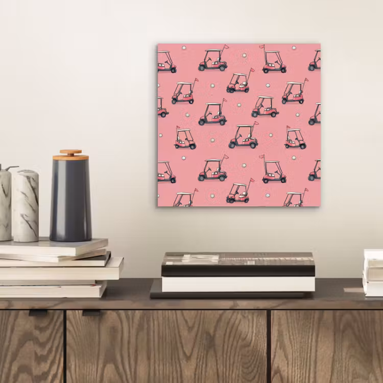 Aluminium schilderij - Golfkar - Retro - Roze — 2