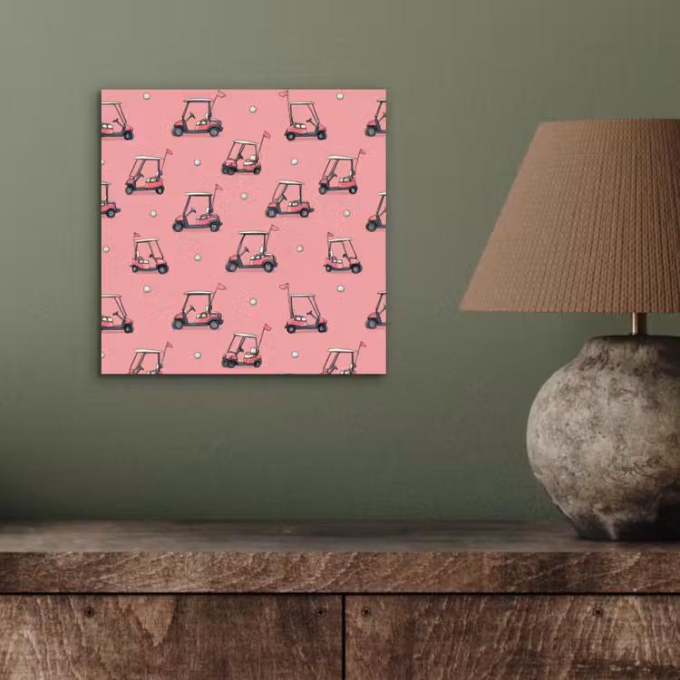 Aluminium schilderij - Golfkar - Retro - Roze — 3
