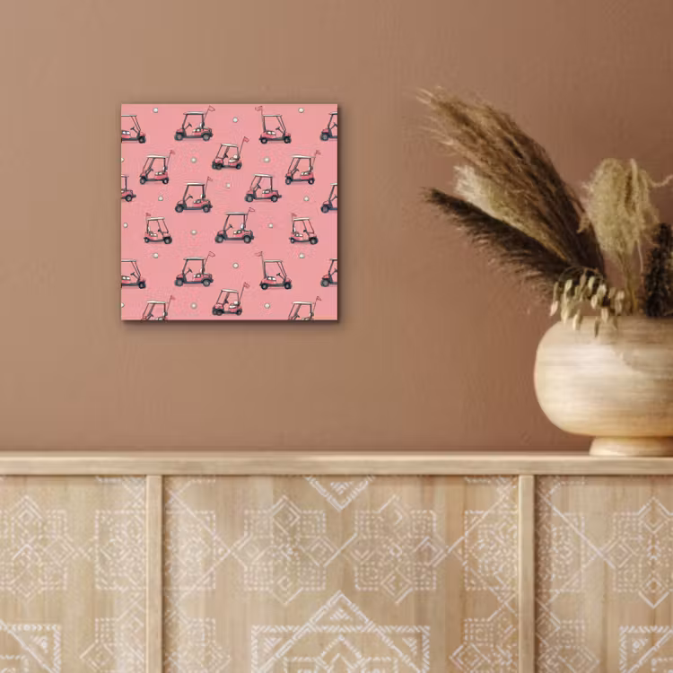 Aluminium schilderij - Golfkar - Retro - Roze — 5