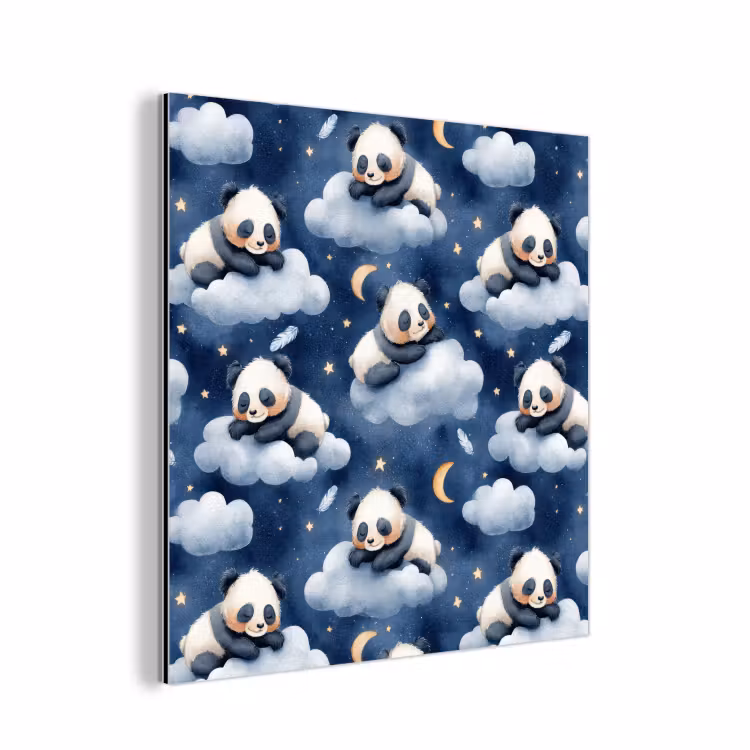 Aluminium schilderij - Panda's - Slapen - Blauw — 1