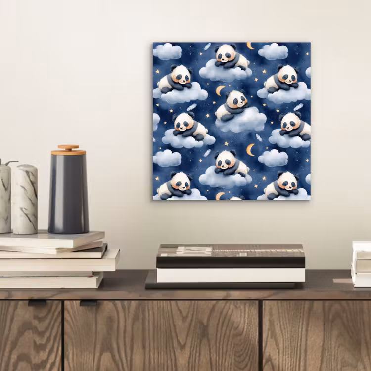 Aluminium schilderij - Panda's - Slapen - Blauw — 2