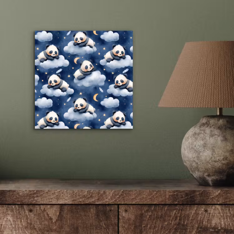 Aluminium schilderij - Panda's - Slapen - Blauw — 3