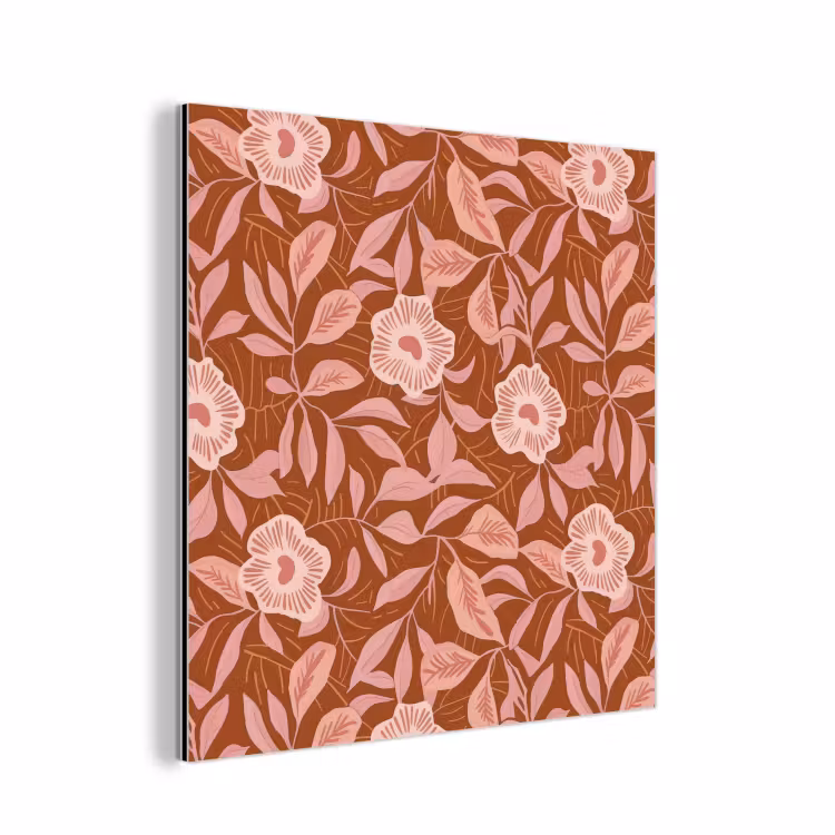 Aluminium schilderij - Patroon - Bladeren - Terracotta — 1