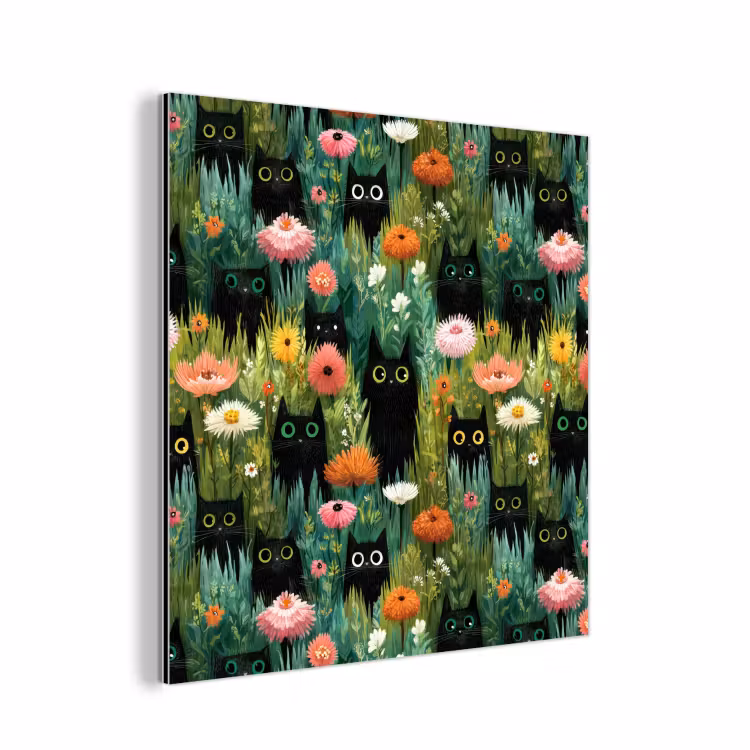 Aluminium schilderij - Katten - Bloemen - Kleurrijk — 1