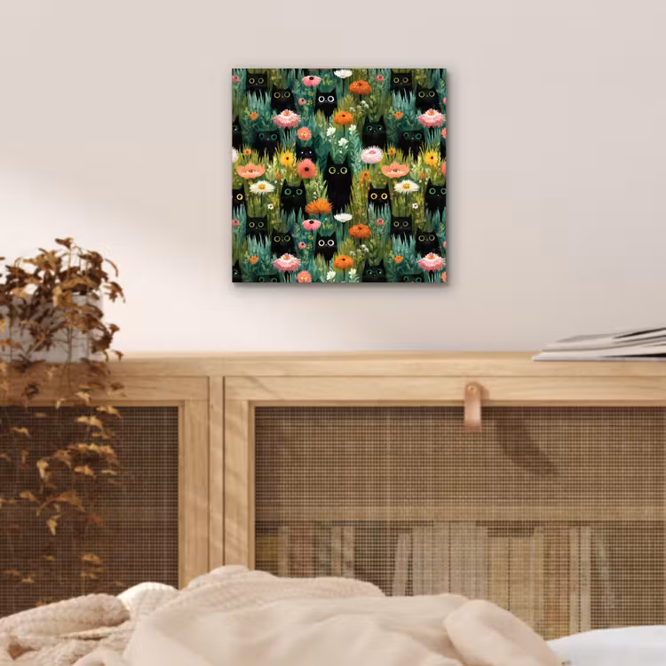 Aluminium schilderij - Katten - Bloemen - Kleurrijk — 4