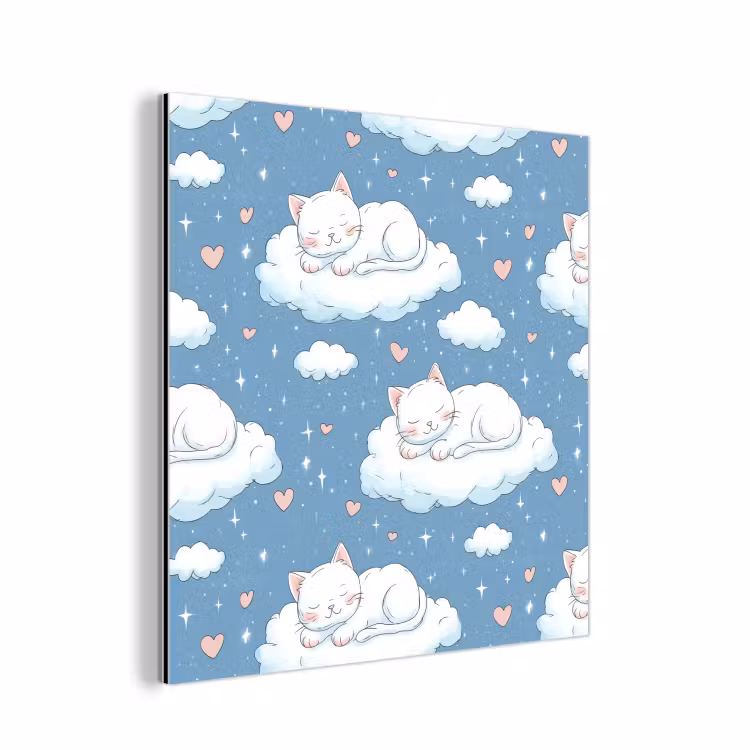 Aluminium schilderij - Kitten - Wolken - Blauw — 1