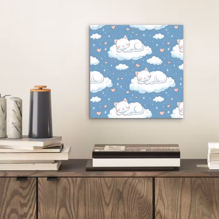 Aluminium schilderij - Kitten - Wolken - Blauw — 2