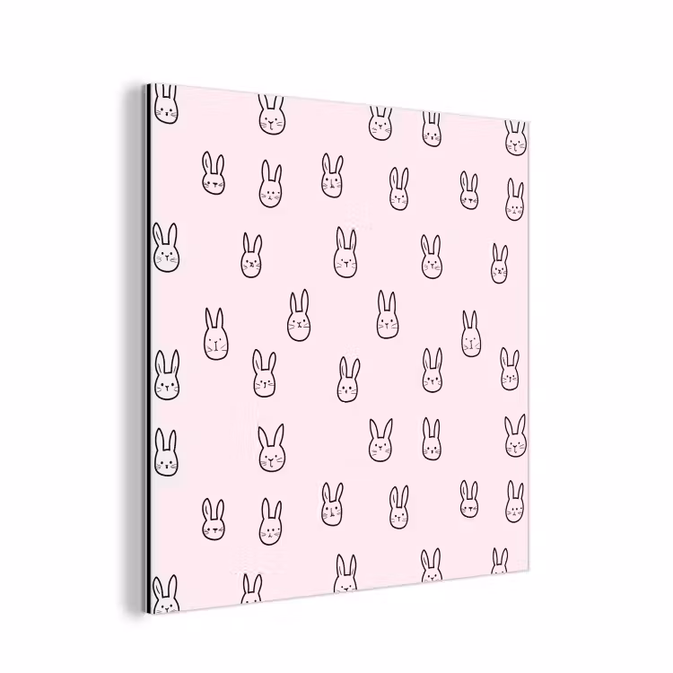 Aluminium schilderij - Konijnen - Minimalistisch - Roze — 1