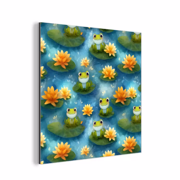 Aluminium schilderij - Kikker - Lelies - Groen — 1