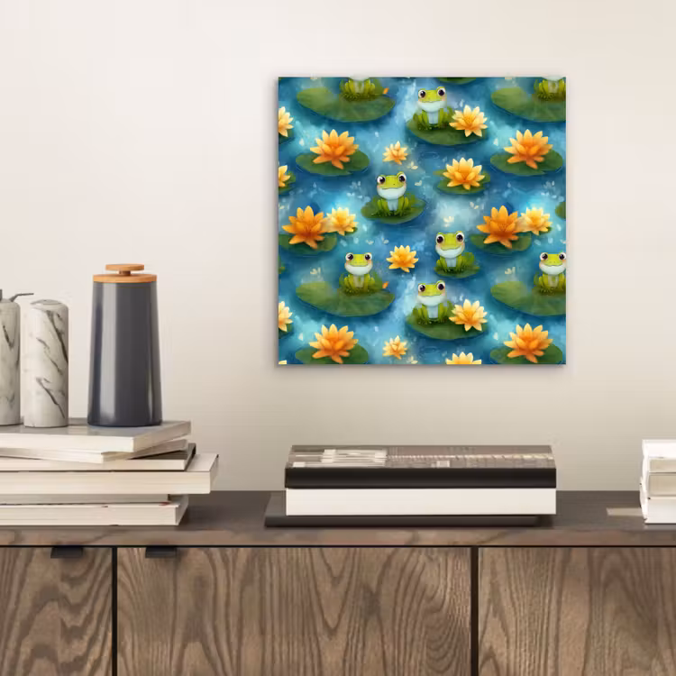 Aluminium schilderij - Kikker - Lelies - Groen — 2