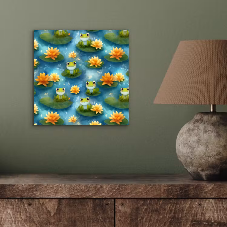 Aluminium schilderij - Kikker - Lelies - Groen — 3