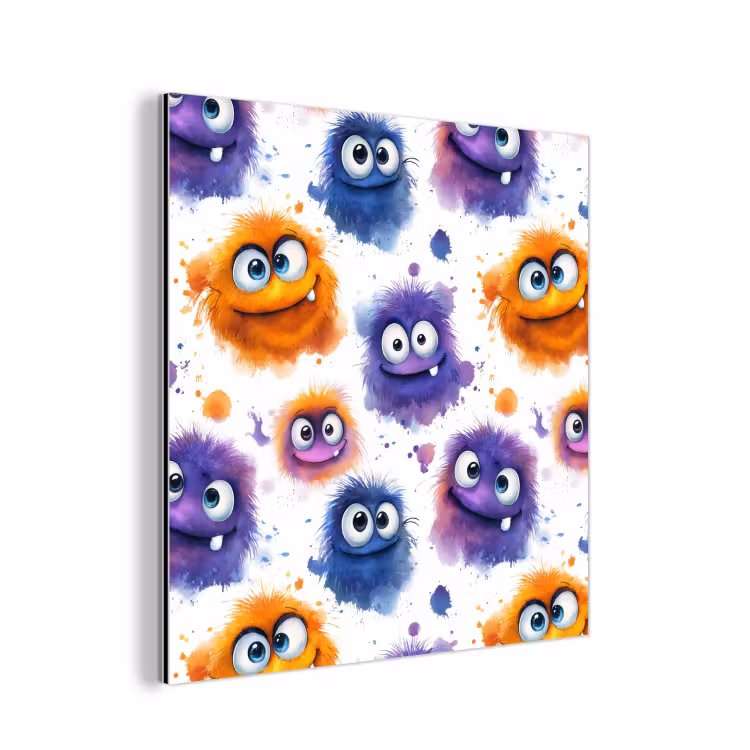 Aluminium schilderij - Monstertjes - Aquarel - Kleurrijk — 1