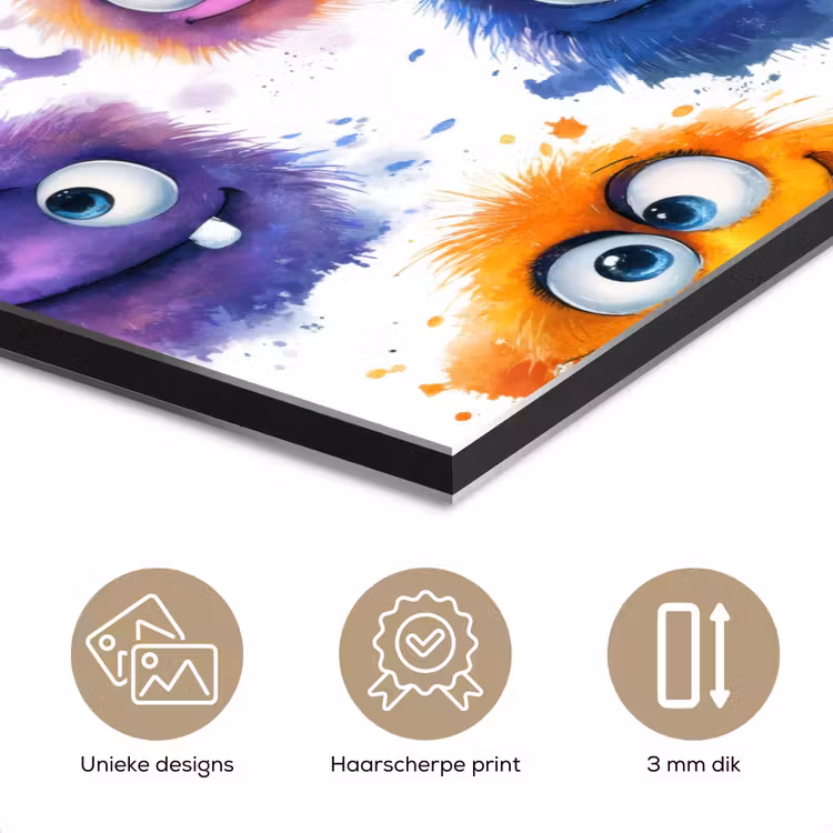 Aluminium schilderij - Monstertjes - Aquarel - Kleurrijk — 7