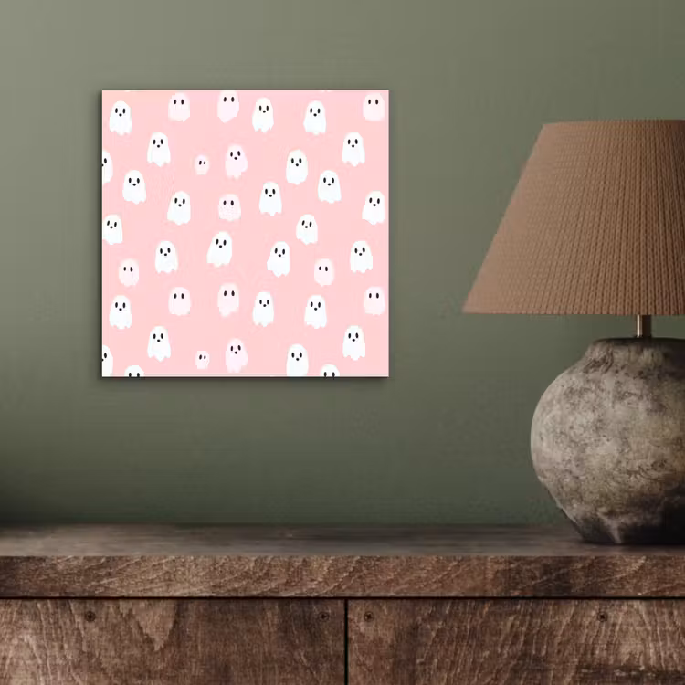 Aluminium schilderij - Spookjes - Patroon - Roze — 3