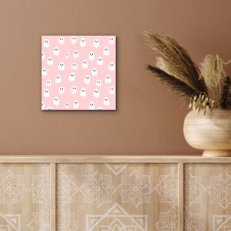 Aluminium schilderij - Spookjes - Patroon - Roze — 5
