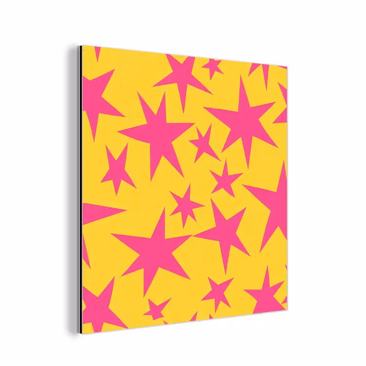 Aluminium schilderij - Sterren - Patroon - Roze - Geel — 1