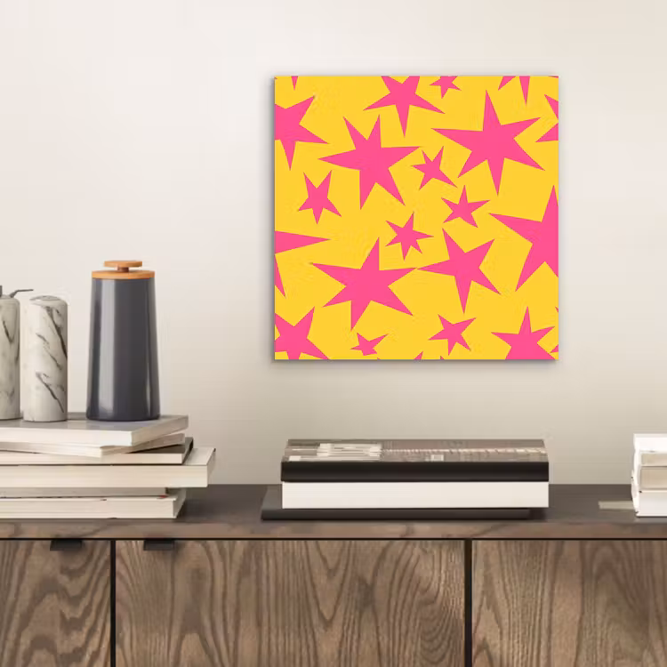 Aluminium schilderij - Sterren - Patroon - Roze - Geel — 2