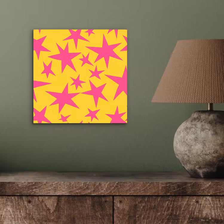 Aluminium schilderij - Sterren - Patroon - Roze - Geel — 3
