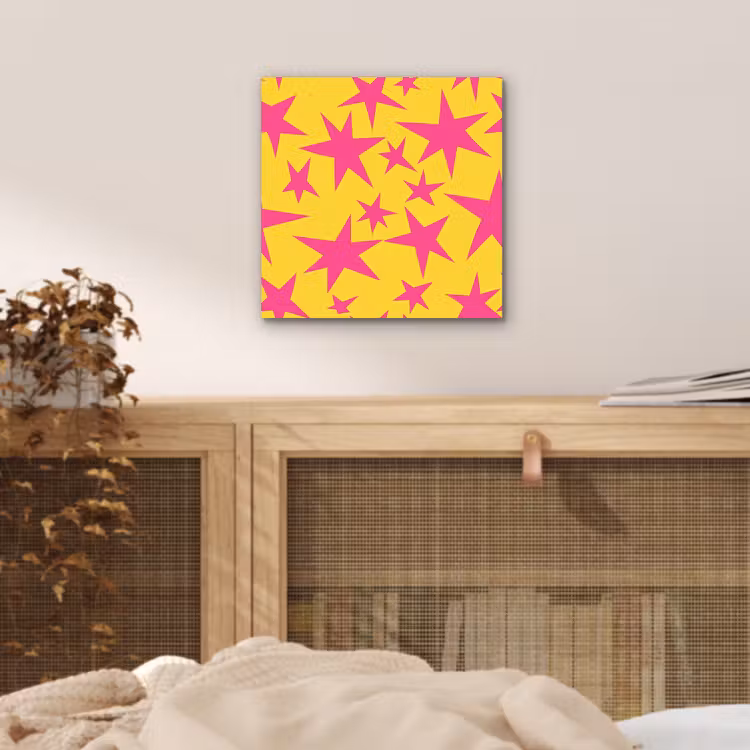 Aluminium schilderij - Sterren - Patroon - Roze - Geel — 4