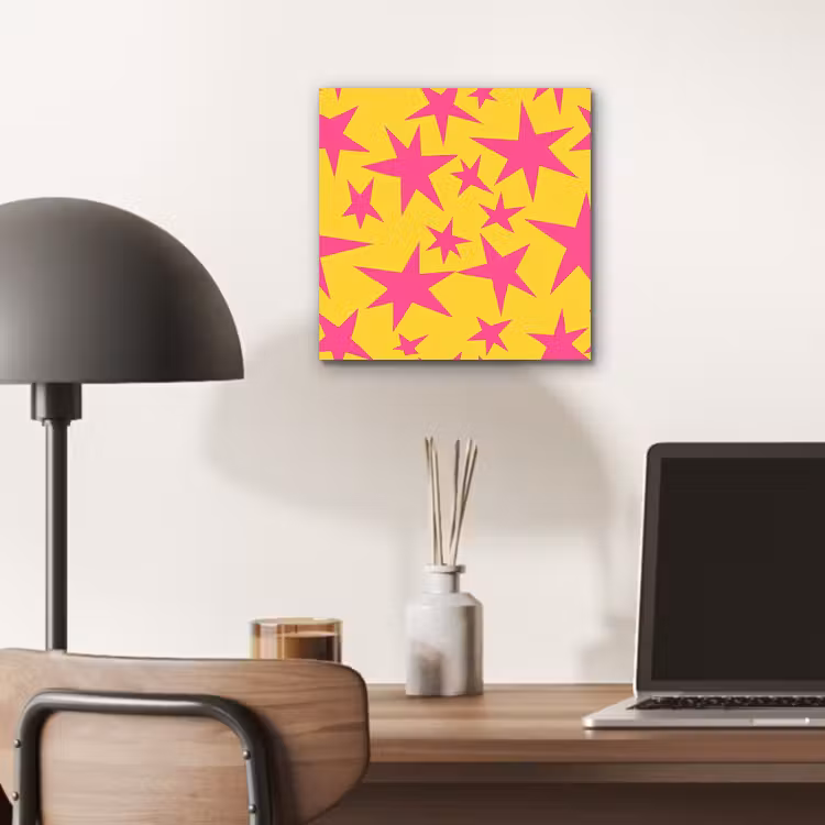 Aluminium schilderij - Sterren - Patroon - Roze - Geel — 6