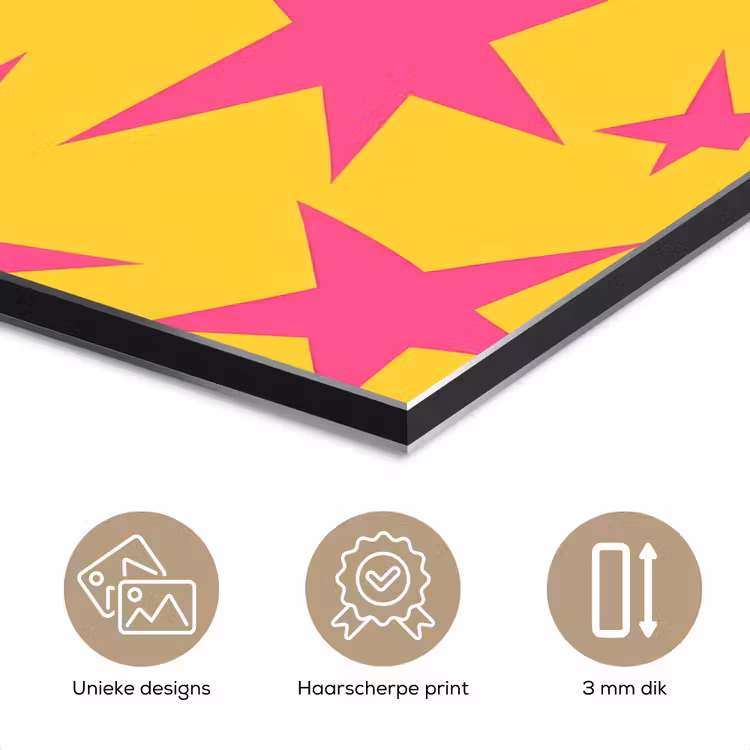 Aluminium schilderij - Sterren - Patroon - Roze - Geel — 7