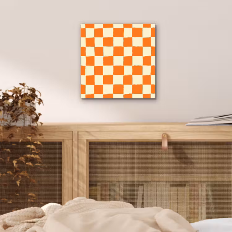 Aluminium schilderij - Schaak - Patroon - Oranje — 4